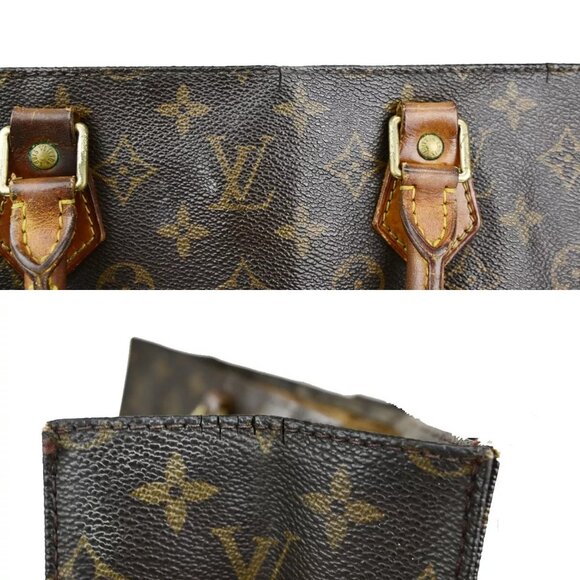 LOUIS VUITTON Logo Sac Plat Hand Tote Bag Monogram Leather Brown - Picture 10 of 16